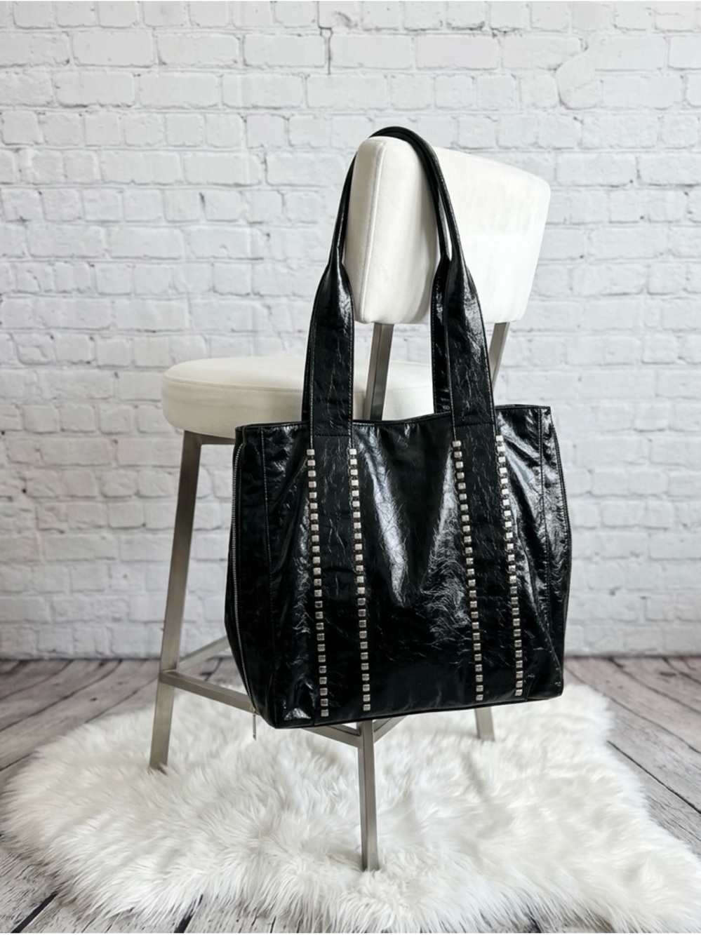 Braciano Black Stud-Strip Tote Bag